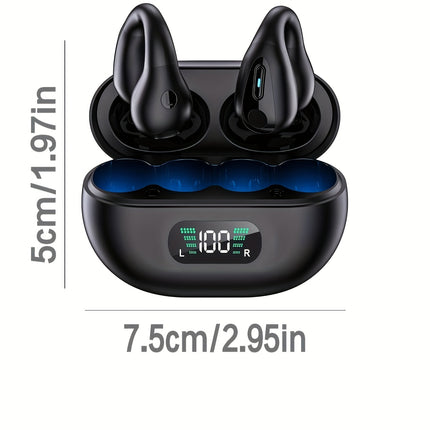 Wireless Ear-Clip Headphones with Battery Indicator & Gaming Bass
