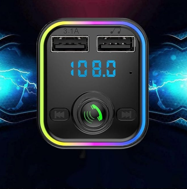 Bluetooth FM Transmitter Car with Fast Charging & RGB Lighting