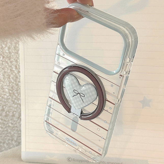 Loving Magnetic Suction Bracket Phone Case In Blue And Brown With A Bow Design
