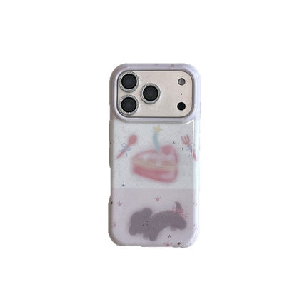 Korean-Style Glittery Knife Fork And Cake Pattern Dog Phone