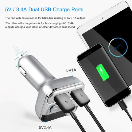 Car FM Transmitter 3.4A Dual USB Bluetooth Hands-Free MP3 Player
