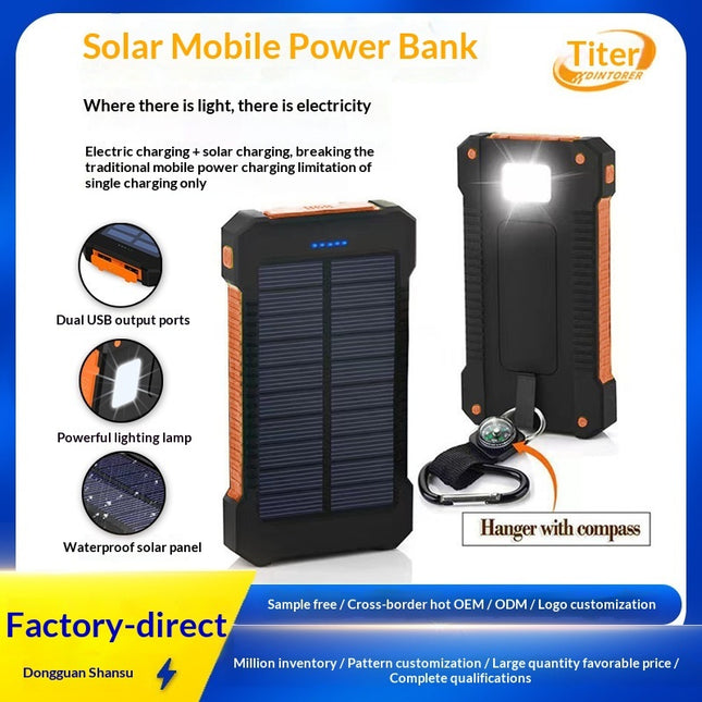 Outdoor 20000mah High-capacity Led-backlit Waterproof Solar-powered Portable Pow