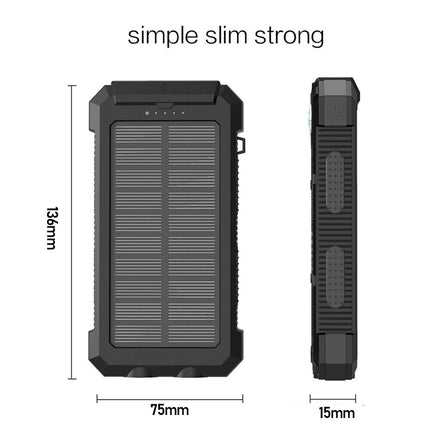 O000000mAh Solar Power Bank Waterproof 2USB LED Battery