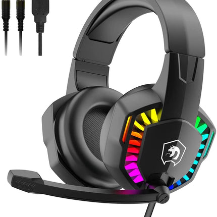 Wired Gaming Headset With Rainbow RGB Backlight Retractable Stereo Sound For Ps4