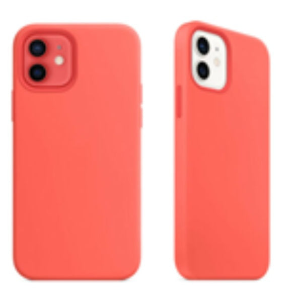 For Silicone Case 12 11 Pro X Xr Xs Max 8 7 6 Liquid Rubber Cover--pink Orange