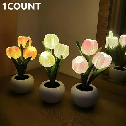 Tulip LED Table Lamp with Flower Vase - USB Night Light Decor
