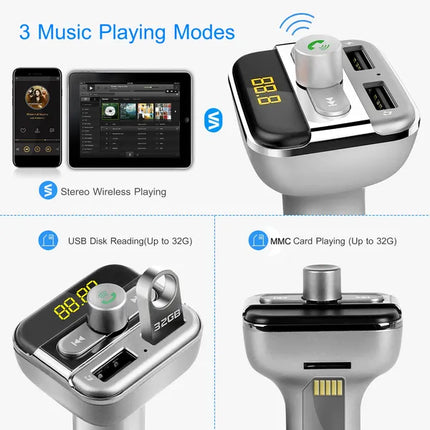 Car FM Transmitter 3.4A Dual USB Bluetooth Hands-Free MP3 Player