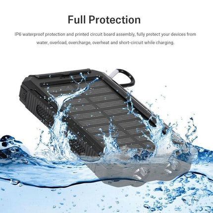 Solar Power Bank Waterproof 2USB LED Battery Charger For
