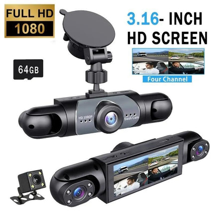 4-Lens Dash Cam HD with Rearview Camera - 360° Recording