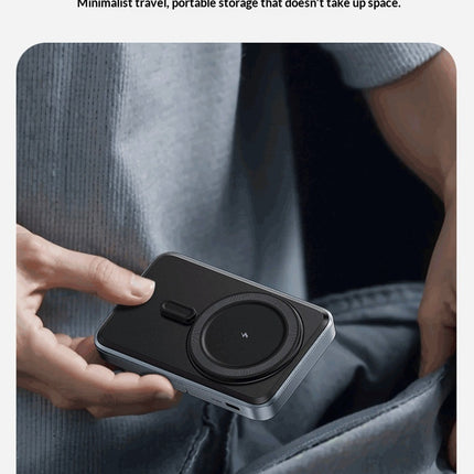 Wireless-charging Power Bank With Built-in Cable And Magnetic Attachment For Pho