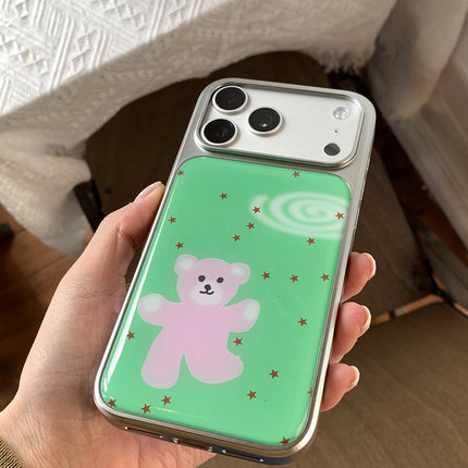 Green And Pink Little Bear Phone Case With A Silver-Plated