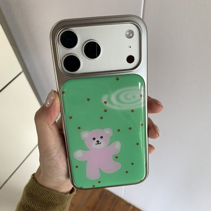 Green And Pink Little Bear Phone Case With A Silver-Plated
