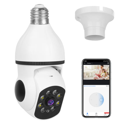 1Pc E27 WiFi Bulb Camera 1080P FHD WiFi IP Pan Tilt Security Surveillance Camera With Two-Way Audio Full Color Night Vision Flood Light Motion Tracking Siren Function APP Control