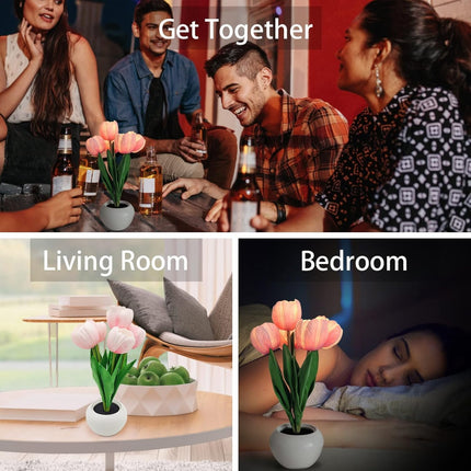 Tulip LED Table Lamp with Flower Vase - USB Night Light Decor