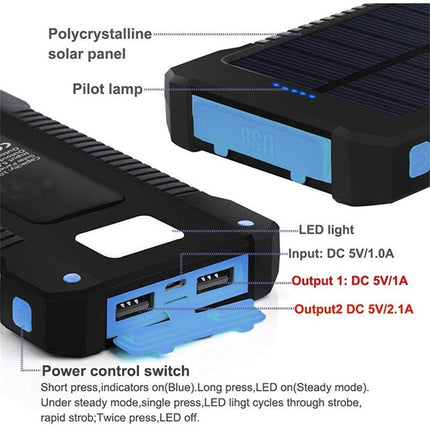 Outdoor 20000mah High-capacity Led-backlit Waterproof Solar-powered Portable Pow