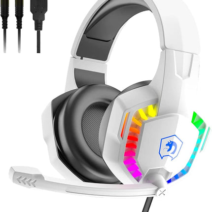 Gaming Headset Wired RGB LED Microphone PS4 Xbox PC White