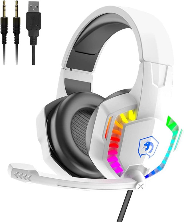 Gaming Headset Wired RGB LED Microphone PS4 Xbox PC White