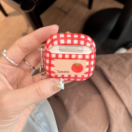 Red Plaid Bluetooth Wireless Earphone Case For Tomatoes And