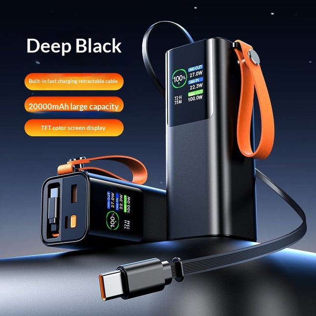 High-power Portable Charger With Retractable Cable Fast Charging Tft Color Displ