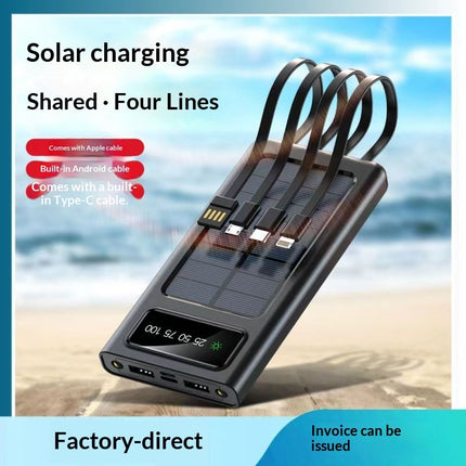Portable Solar Power Bank With Built-in Cable Ultra-high Capacity For On-the-go