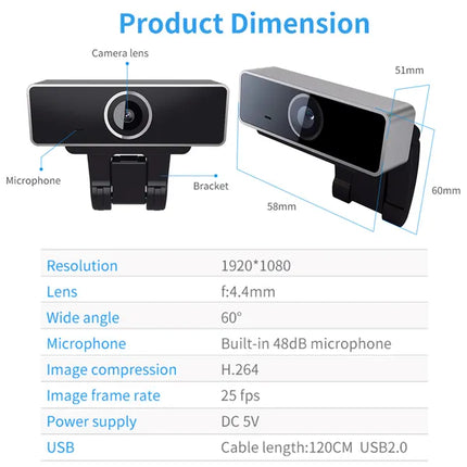 Full HD 1080P USB Webcam with Autofocus & Microphone for PC Laptop