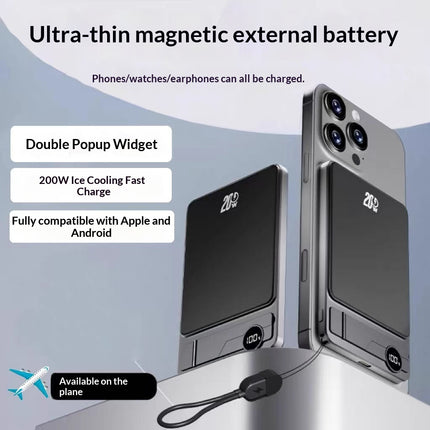 Ultra-thin Wireless Magnetic Fast Charger With 15w Power Bank Dual Pop-up Displa
