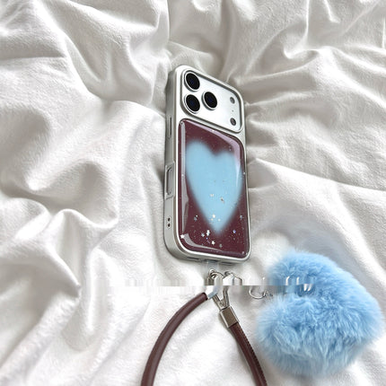High-end Brown Glitter Blue Heart Phone Case