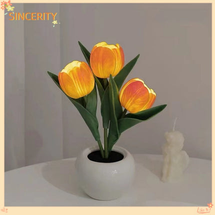 Tulip LED Table Lamp with Flower Vase - USB Night Light Decor