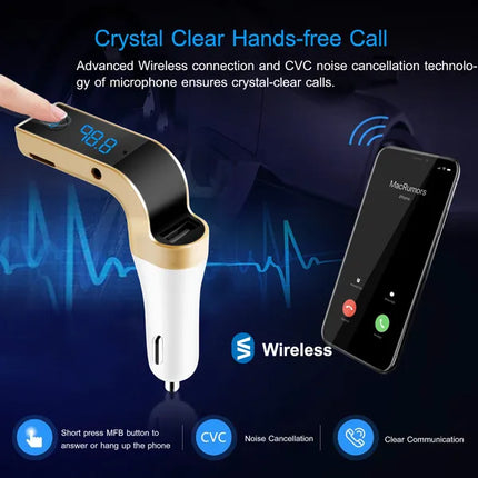 Car FM Transmitter USB Charger Hands-Free Calling MP3 Player Display