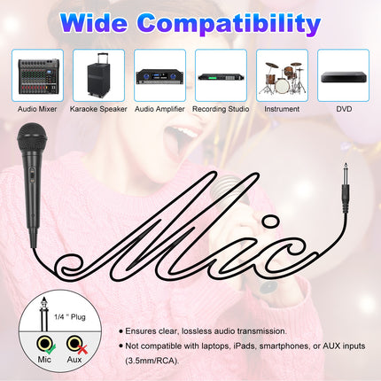 Dynamic Handheld Microphone with Cable 4m Cardioid Vocal Mic 6.35mm Jack