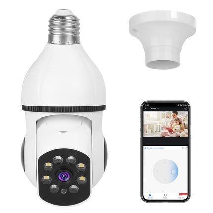 1Pc E27 WiFi Bulb Camera 1080P FHD WiFi IP Pan Tilt Security Surveillance Camera With Two-Way Audio Full Color Night Vision Flood Light Motion Tracking Siren Function APP Control