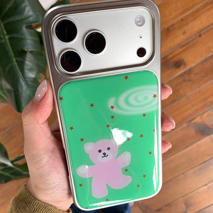 Green And Pink Little Bear Phone Case With A Silver-Plated