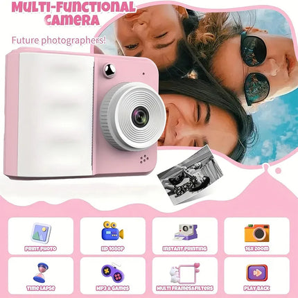 Kids Instant Print Digital Camera HD 1080P with 3 Paper Rolls