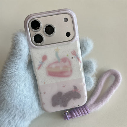 Korean-Style Glittery Knife Fork And Cake Pattern Dog Phone