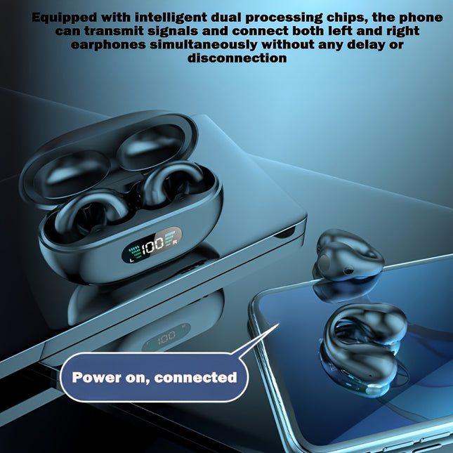 Wireless Ear-Clip Headphones with Battery Indicator & Gaming Bass