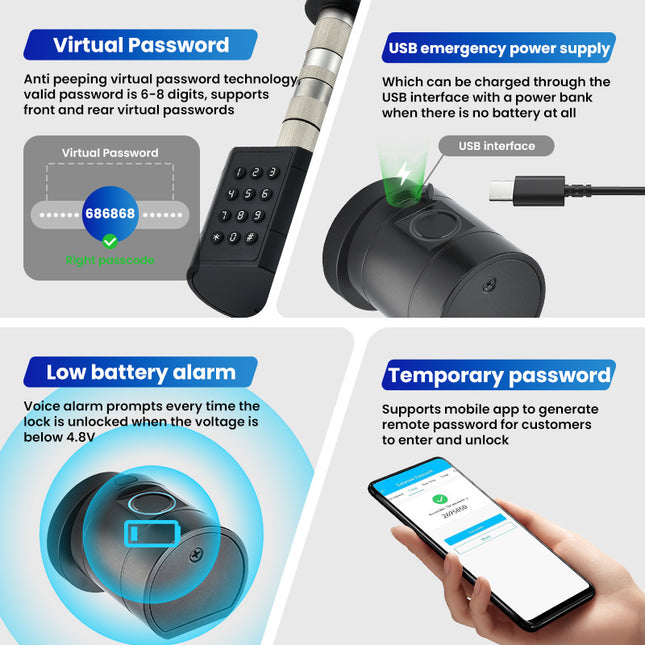 Smart Lock Cylinder Graffiti-proof Bluetooth Fingerprint Password Lock For Indoo