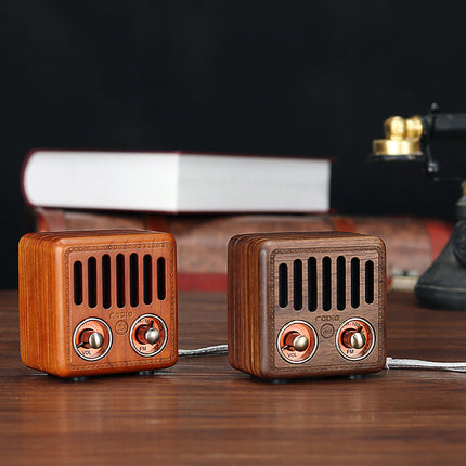 Retro Bluetooth Speaker Wood with Radio & USB - 800mAh Battery
