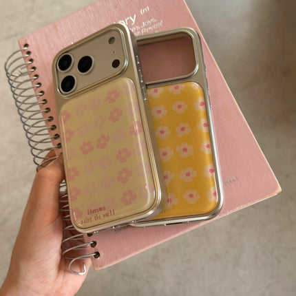 Korean-style Retro Floral Diary Electroplated Silver Magnetic-attachment Phone C