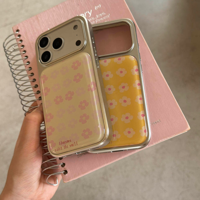 Korean-style Retro Floral Diary Electroplated Silver Magnetic-attachment Phone C
