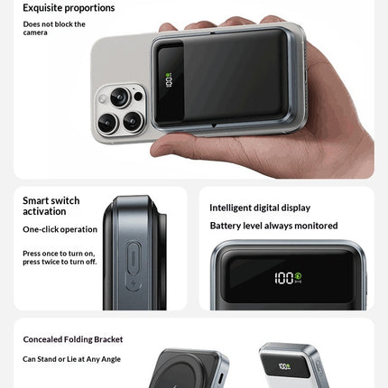 Wireless-charging Power Bank With Built-in Cable And Magnetic Attachment For Pho