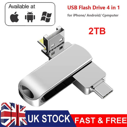 2TB USB 3.0 Stick 4-in-1 Type-C for iPhone iPad Android PC Storage