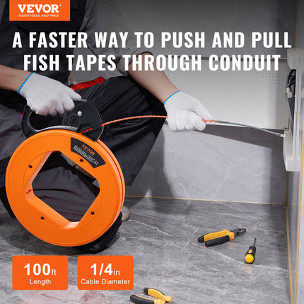 Fish Tape Wire Cable Line Puller 100 Ft 1/4 In Pet With High