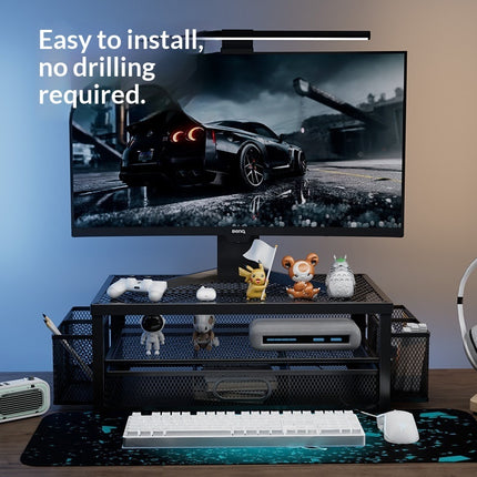2-Tier Monitor Stand with Storage and Pen Slot - No Drilling Required