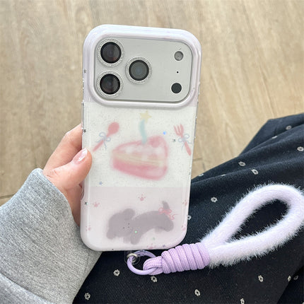 Korean-Style Glittery Knife Fork And Cake Pattern Dog Phone