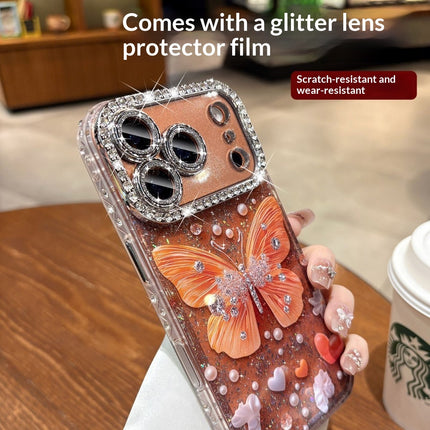 Rhinestone Butterfly Phone Case With Glitter Lens Protector Full-body Coverage