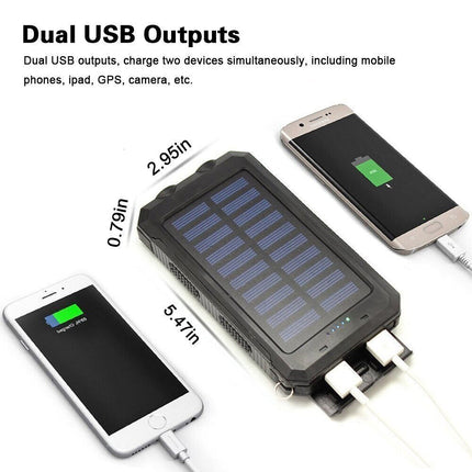 O000000mAh Solar Power Bank Waterproof 2USB LED Battery