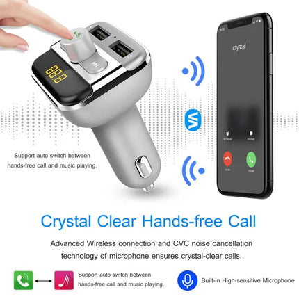 Car FM Transmitter 3.4A Dual USB Bluetooth Hands-Free MP3 Player