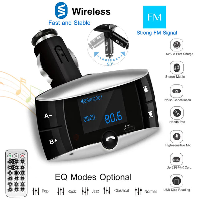 Car FM Transmitter USB Charger Hands-Free MP3 LED Display