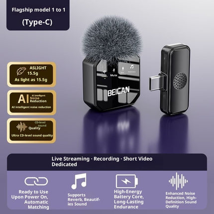 HD Wireless Lapel Microphone Zero Delay for Live Video Recording
