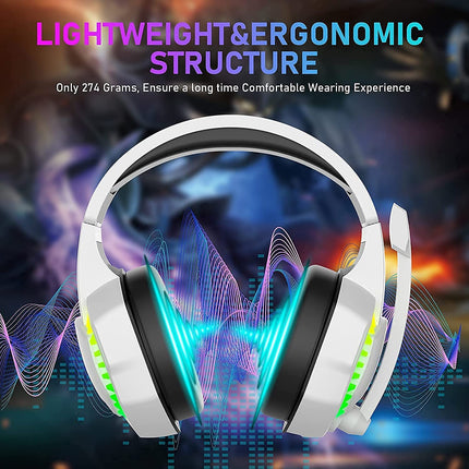 Gaming Headset Wired RGB LED Microphone PS4 Xbox PC White